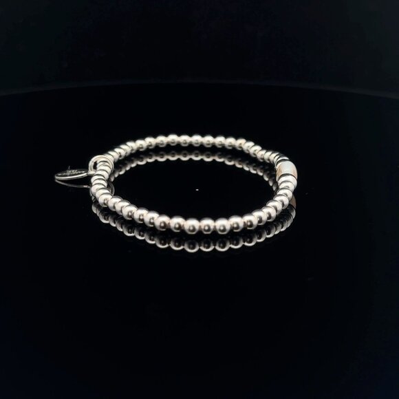 925 Sterling Silver Beaded Stretch Stacking Bracelet MOP Letter Initial M - Picture 5 of 6